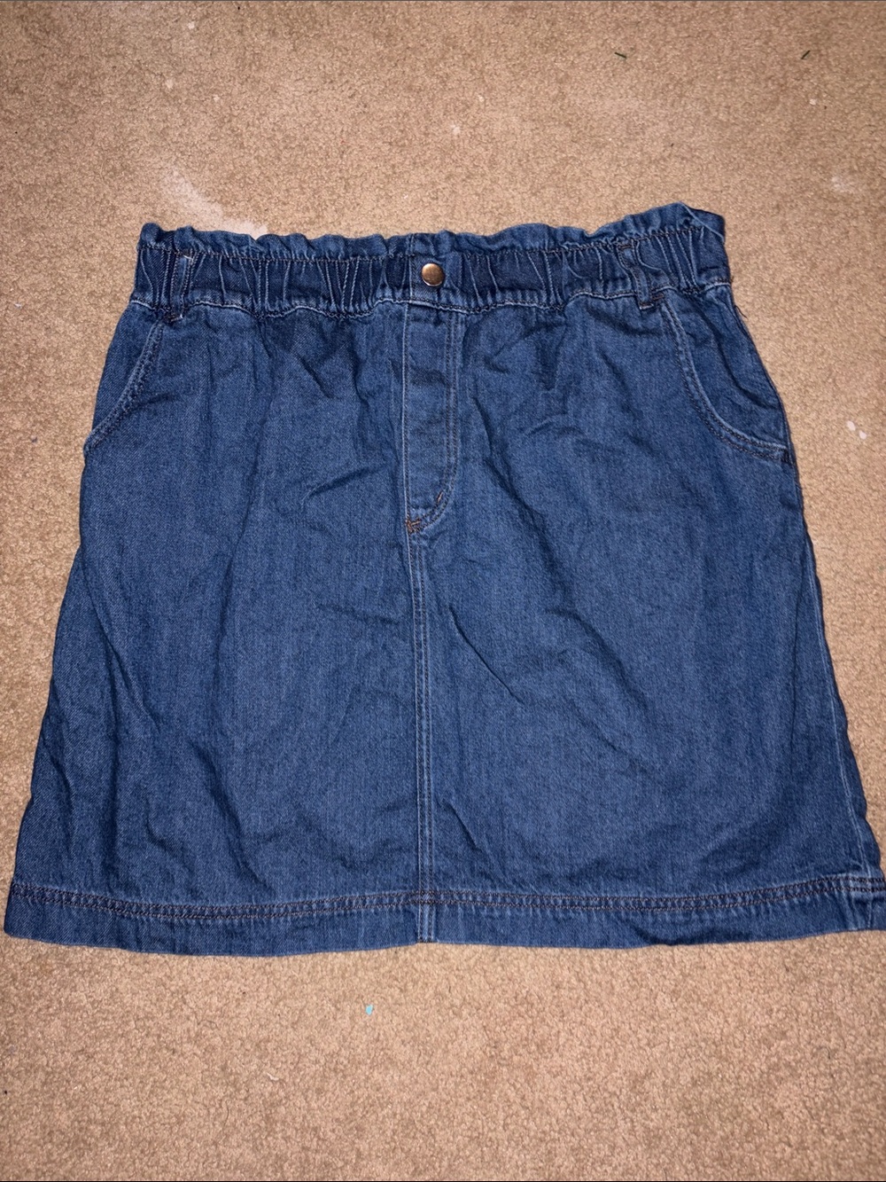 LOFT Dark Blue Denim Elastic-Waist Mini Skirt